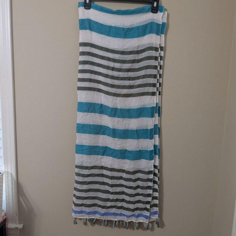 Y2K Blue & Gray Striped Pashmina/Scarf Boho Fairycore With Tassels